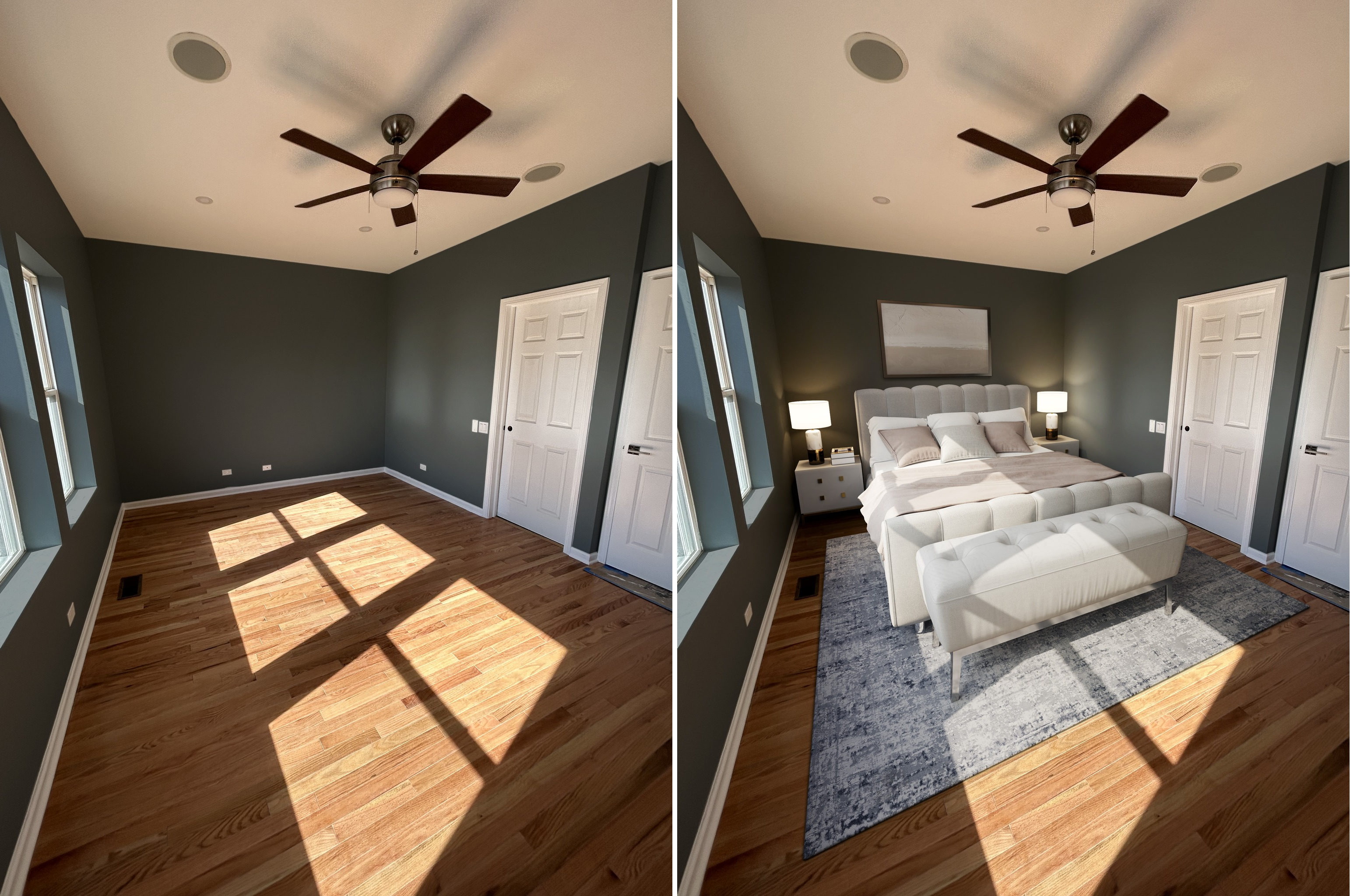 Before and after virtual staging comparison